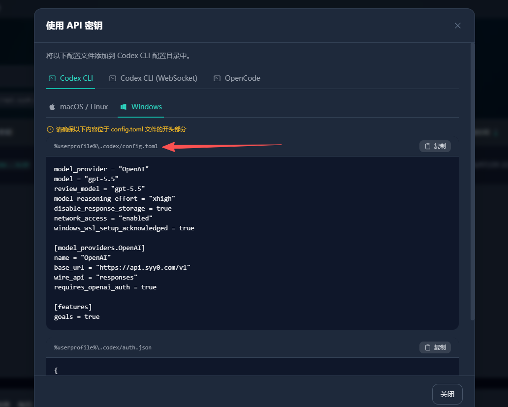 复制 config.toml 文件路径